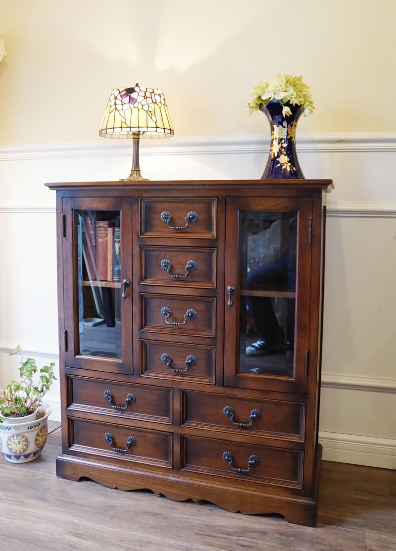 楽天市場】アンティーク家具 リプロダクト ガラス戸 8引出し 整理