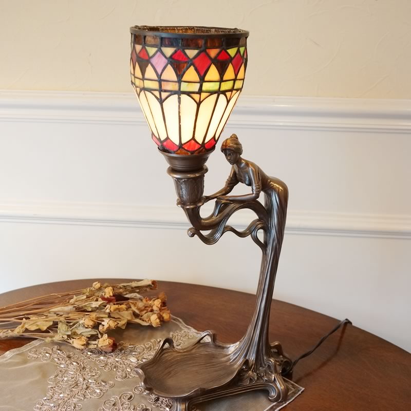 楽天市場】ステンドグラスランプ ブロンズ像風 女性 ステンドグラス