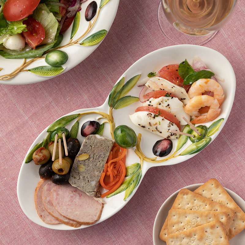 楽天市場】オリーブ柄 コンビプレート 皿 2仕切り イタリア製 陶器製