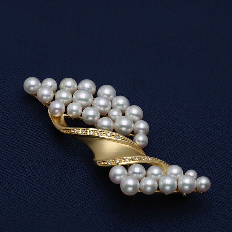 楽天市場】K18 アコヤ本真珠 ブローチ 天然ダイヤモンド付き あこや