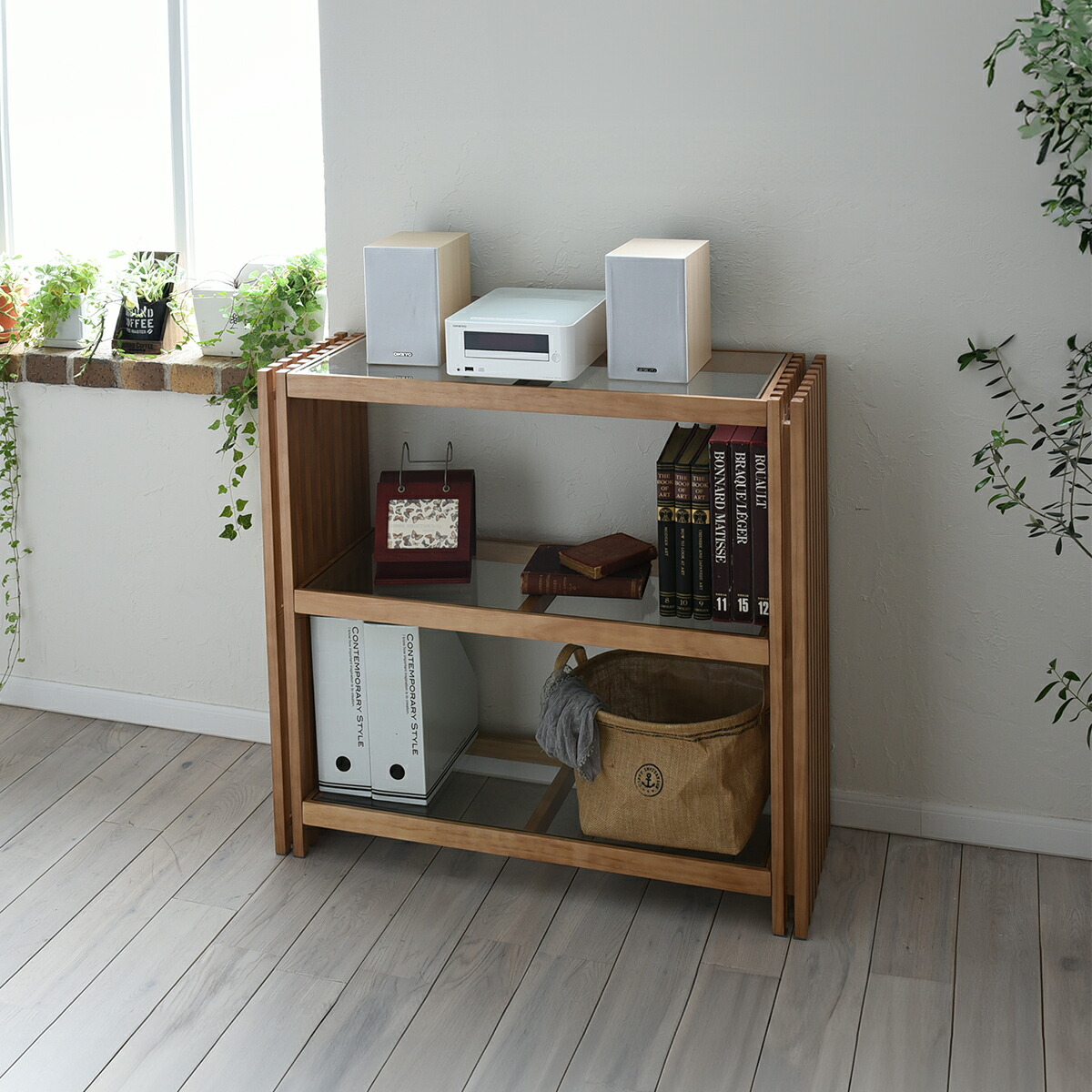 取付無料！フォルミオ 子ども家具 北欧風天然木ナチュラル四段シェルフ