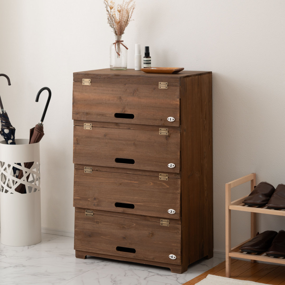 楽天市場】シューズラック 4段 ワイド 木製 幅55cm （ シューズケース