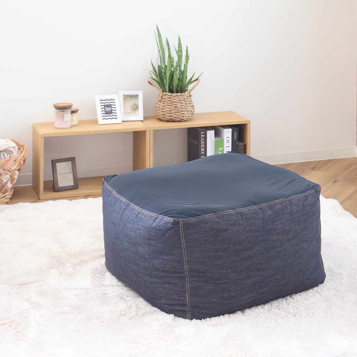 楽天市場】ビーズクッション Lサイズ キューブチェア デニム （ 洗える