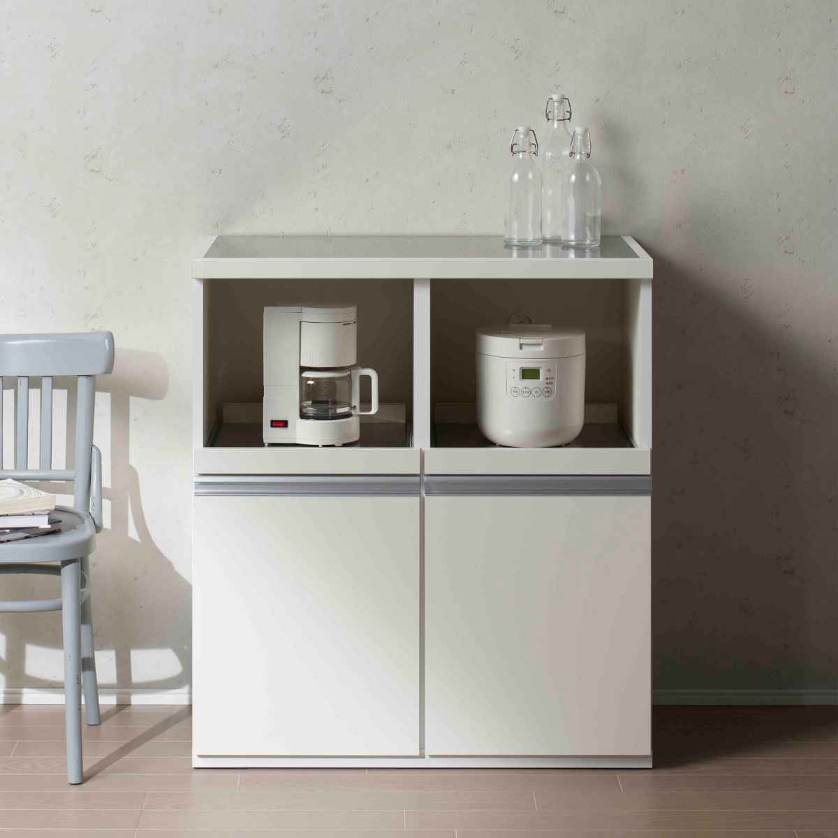 家具の大丸 キッチン収納 スライド伸長式カウンター ホワイト