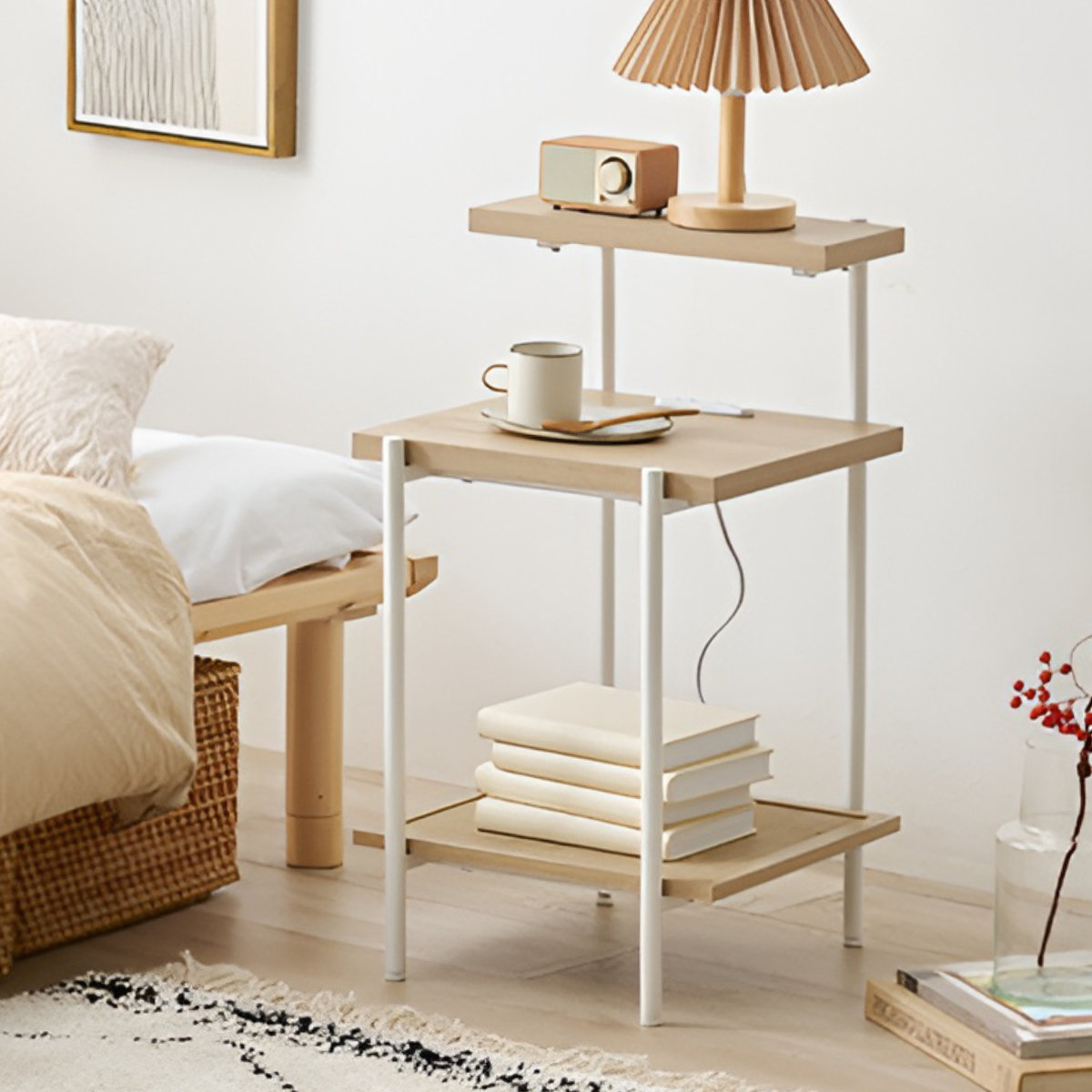 楽天市場】サイドテーブル 高さ70cm ラタン調 棚付き （ ナイト