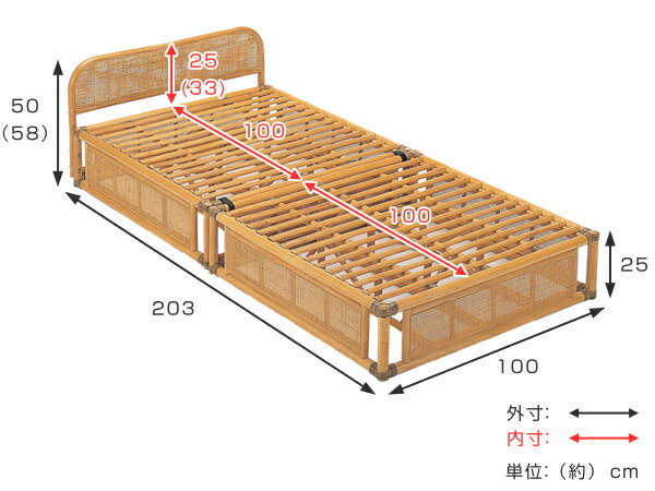 楽天市場】籐 シングルベッド 軽量 2分割 ラタンフレーム （ 送料無料