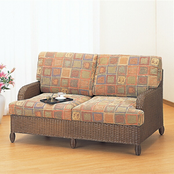 楽天市場】籐 ラブソファ 2人掛け クッション付 幅108cm （ 送料無料