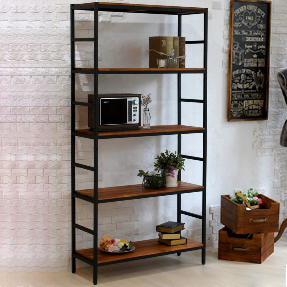 楽天市場】スチールラック 5段 87×32.5cm 天然木 BRICK （ ラック