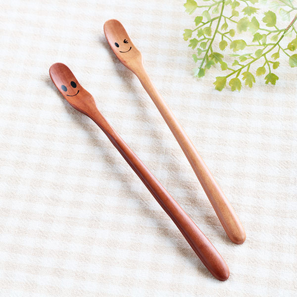 楽天市場】スプーン 19cm マドラースプーン ニコニコ＆ウィンク 木製