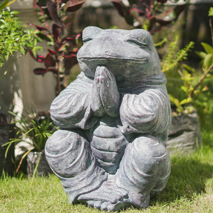 お祈りカエル石像A ストーンオブジェ 置物【54240】 /アジアン雑貨