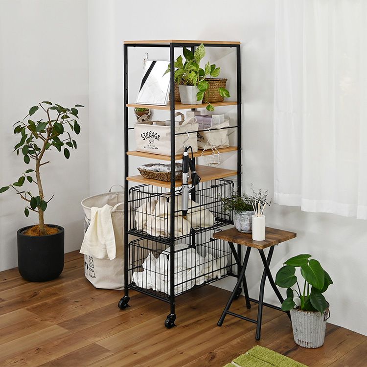 楽天市場】隙間収納 バスケット付き 6段 持ち運べるかご付き オープン