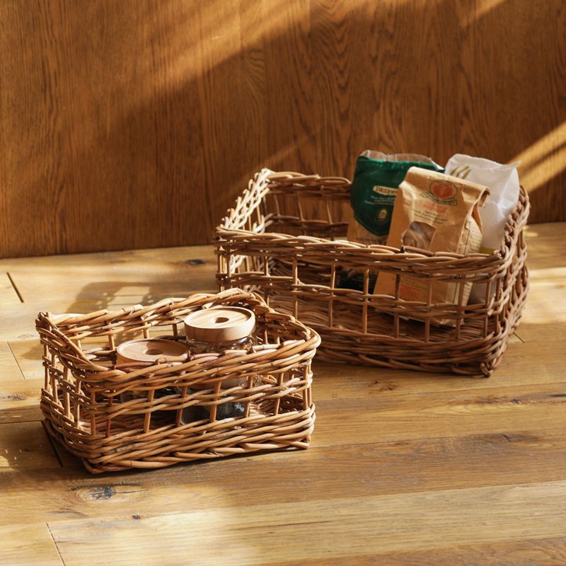 楽天市場】収納 バスケット カゴ かご ラタン 籐 スクエアバスケット