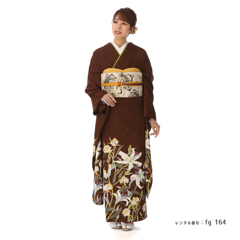 楽天市場】振袖 レンタル【成人式】fg_164 / MI-11 ユリ 茶色 振袖