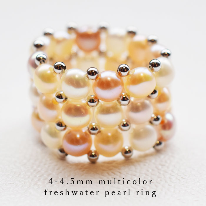 楽天市場】4-4.5mm 淡水真珠 マルチカラー パールリング ゴムリング