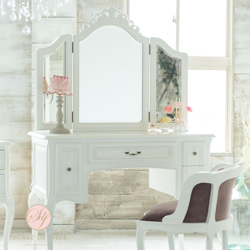 ロココ調 ドレッサー 三面鏡 ホワイト 7021-n-18 リプロ C 100x50x90