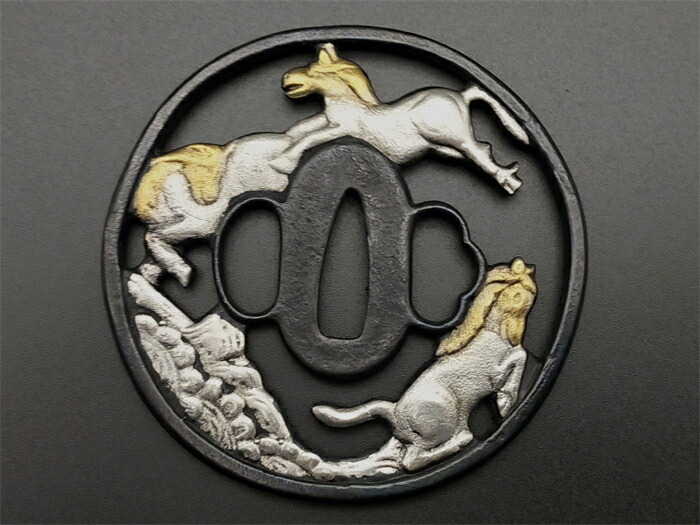 楽天市場】刀鍔 馬の図 銅製 絵金銀 日本刀装具 刀の鍔 刀剣美術 武