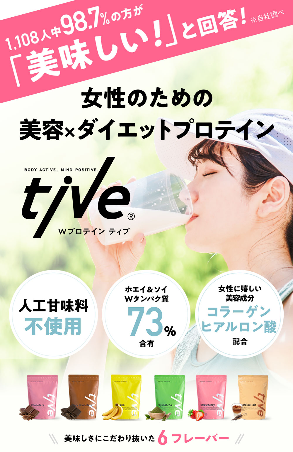 甘熟王バナナ味】Wプロテイン(ホエイ+ソイ)tive 500g: 美味しさは元気