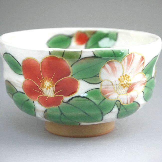 白掛彩草花お茶呑茶碗 陶あん 椿単品 - 京焼清水焼 松韻堂