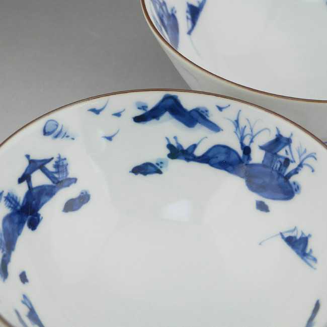 内染山水夫婦茶碗 紫峰 - 京焼清水焼 松韻堂