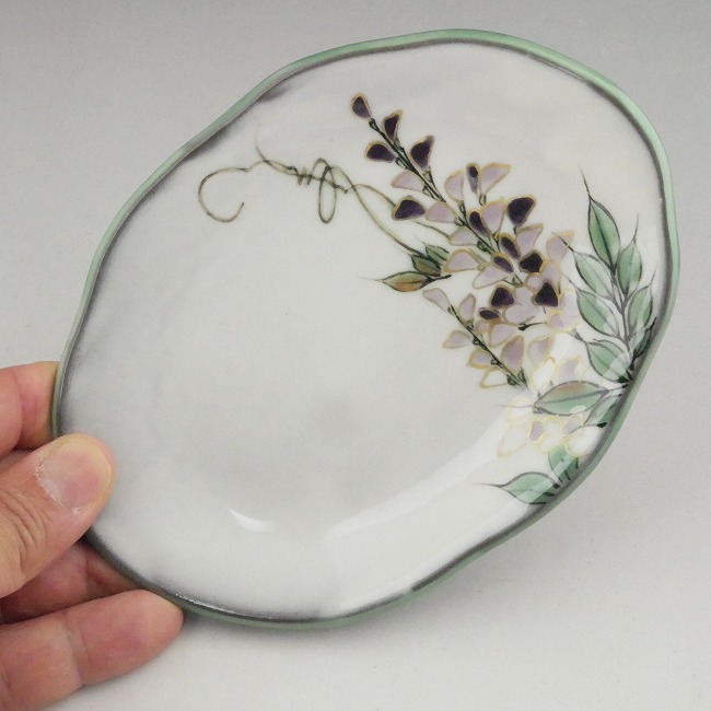 白掛紫草花銘々皿 藤の花単品 陶あん - 京焼清水焼 松韻堂