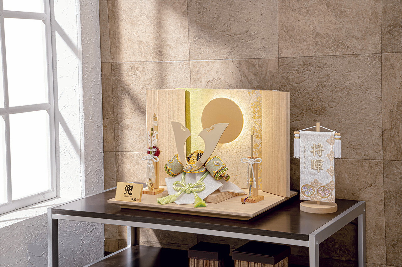 五月人形 平台飾り【P93020】 屏風がLEDライトで灯る♪春を感じる若草