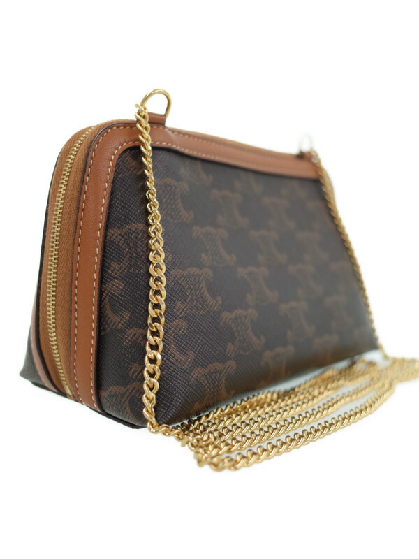 CELINE】セリーヌ『トリオンフキャンバス ロゴ刺繍 チェーンクラッチ