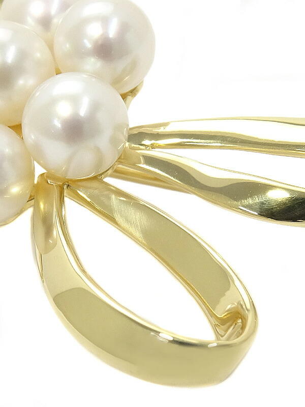 MIKIMOTO】ミキモト『K18YG パール リボン ブローチ』1週間保証【中古