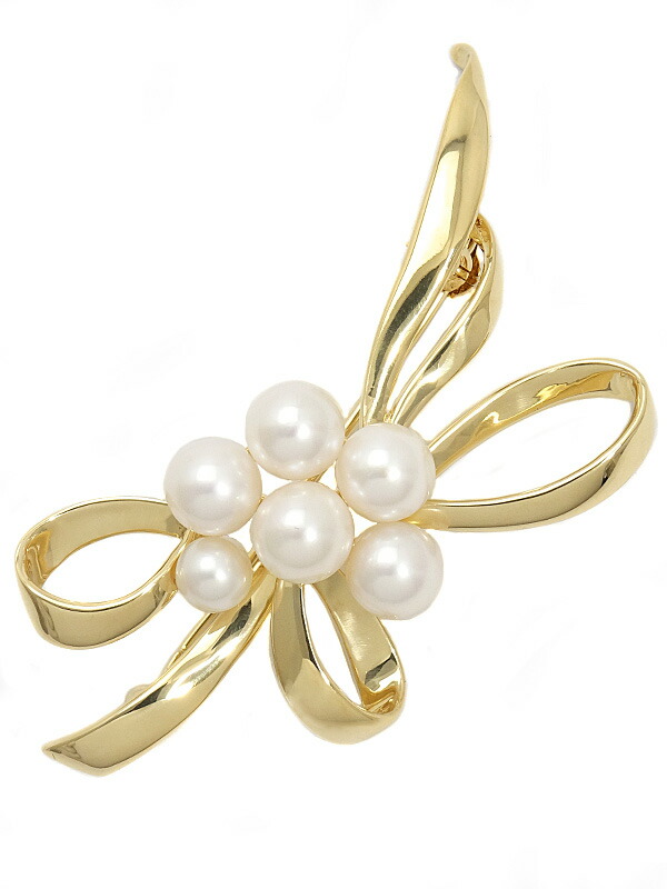 MIKIMOTO】ミキモト『K18YG パール リボン ブローチ』1週間保証【中古