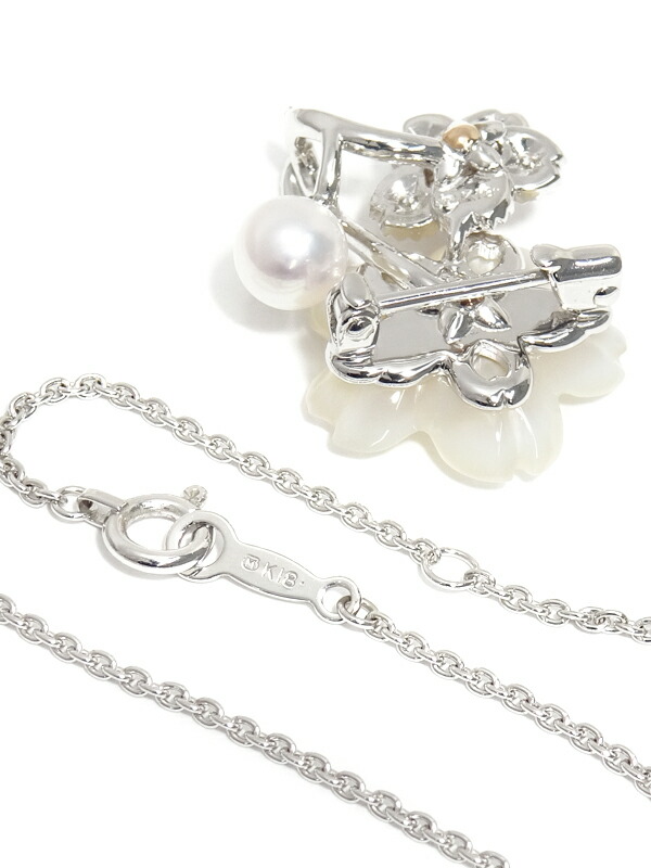 MIKIMOTO】ミキモト『K18WG パール シェル サファイア ダイヤモンド 桜