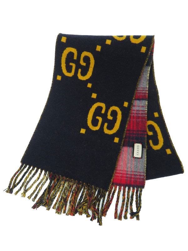 GUCCI】【GG柄】【チェック柄】グッチ『リバーシブルマフラー』ユニ