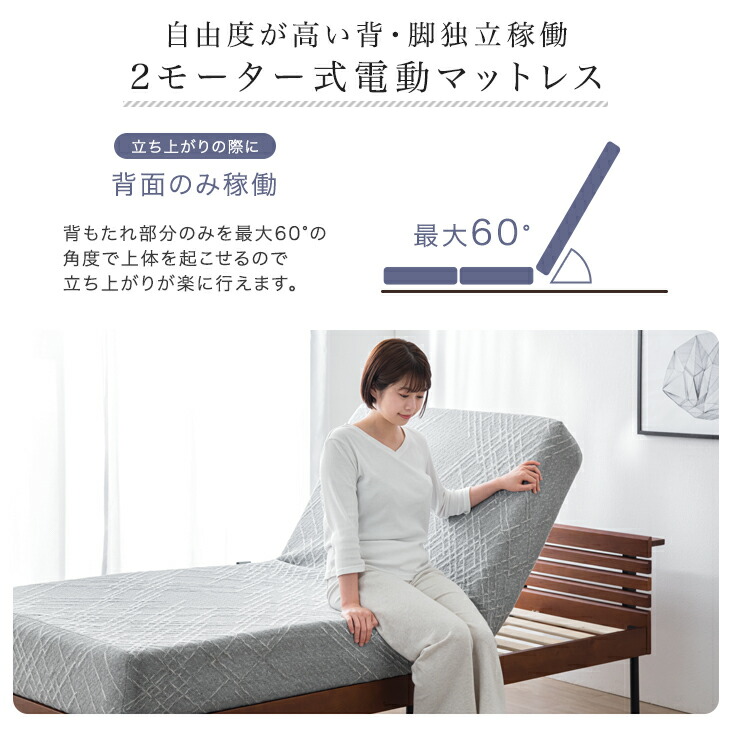 シングル]20cm厚 電動マットレス リクライニング 2モーター内蔵 OKIN製