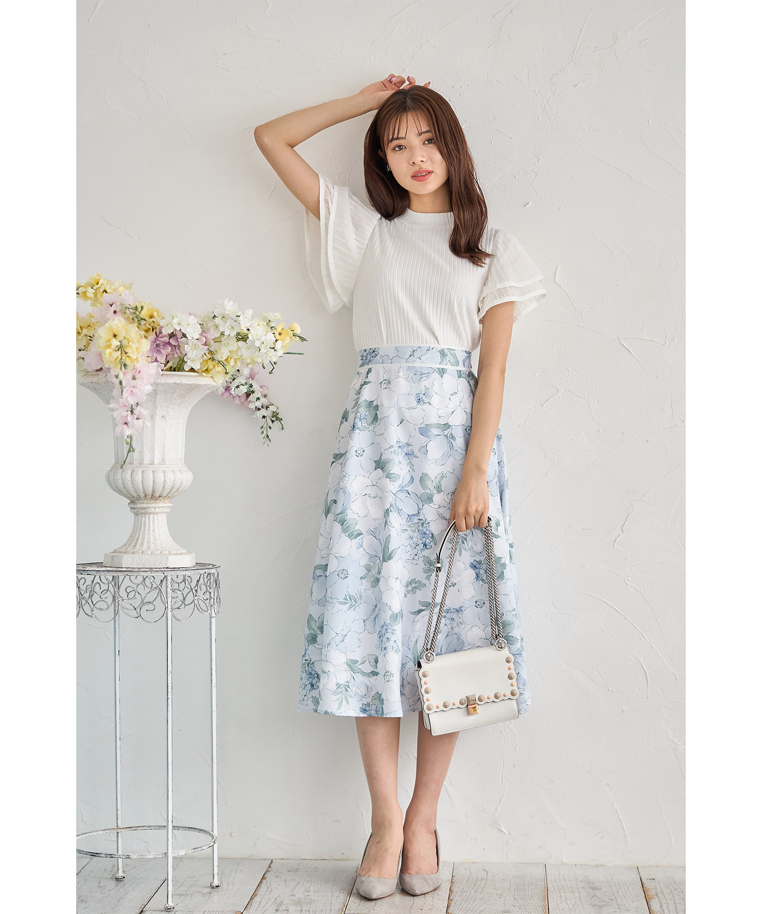 お買得‼︎極上美品Admiral 花柄スカート アイボリー/くすみブルー お