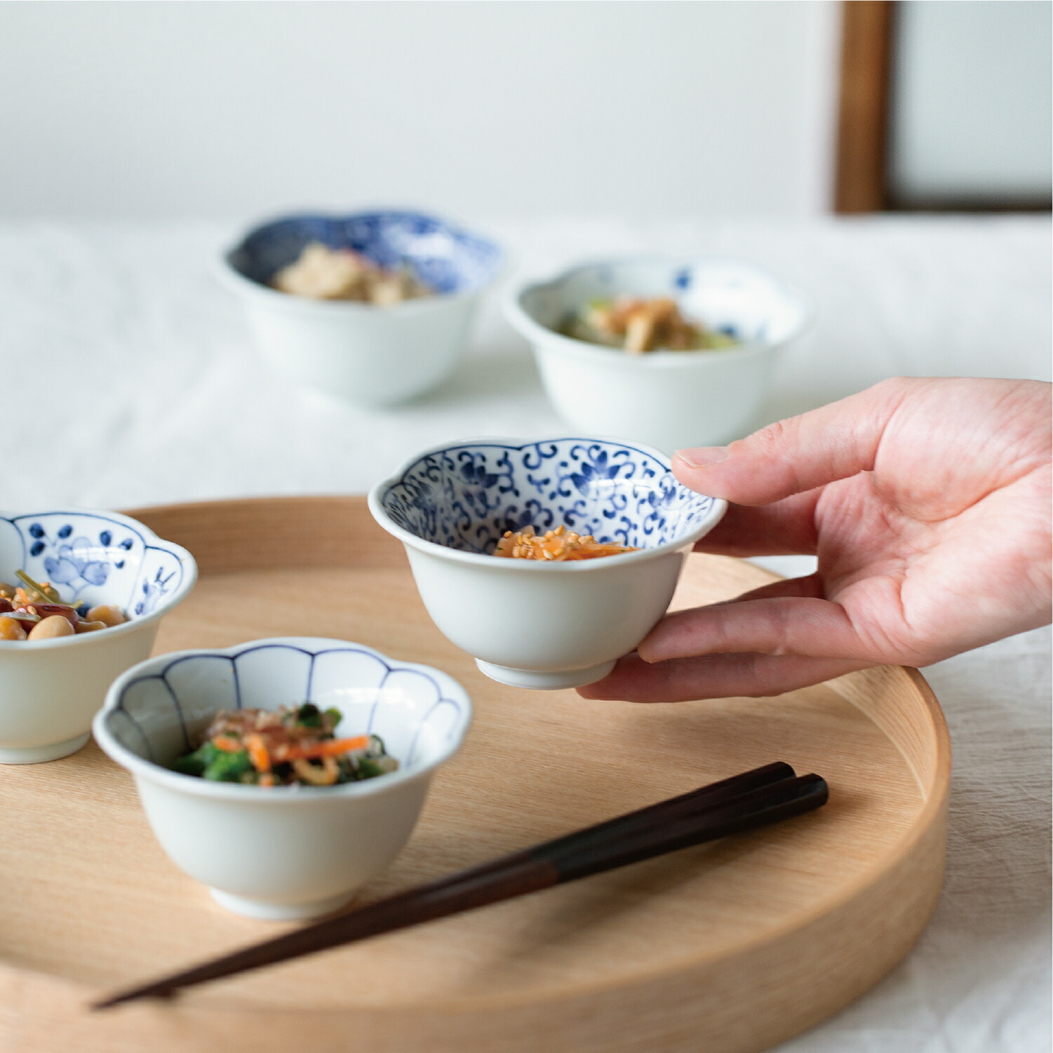 楽天市場】波佐見焼 藍紋様 花型小付揃 5柄 セット組 ブルー 磁器