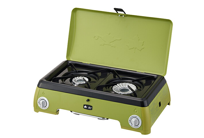 アウトドア等／折りたたみポータブルガスコンロ／緑色／コンパクト設計