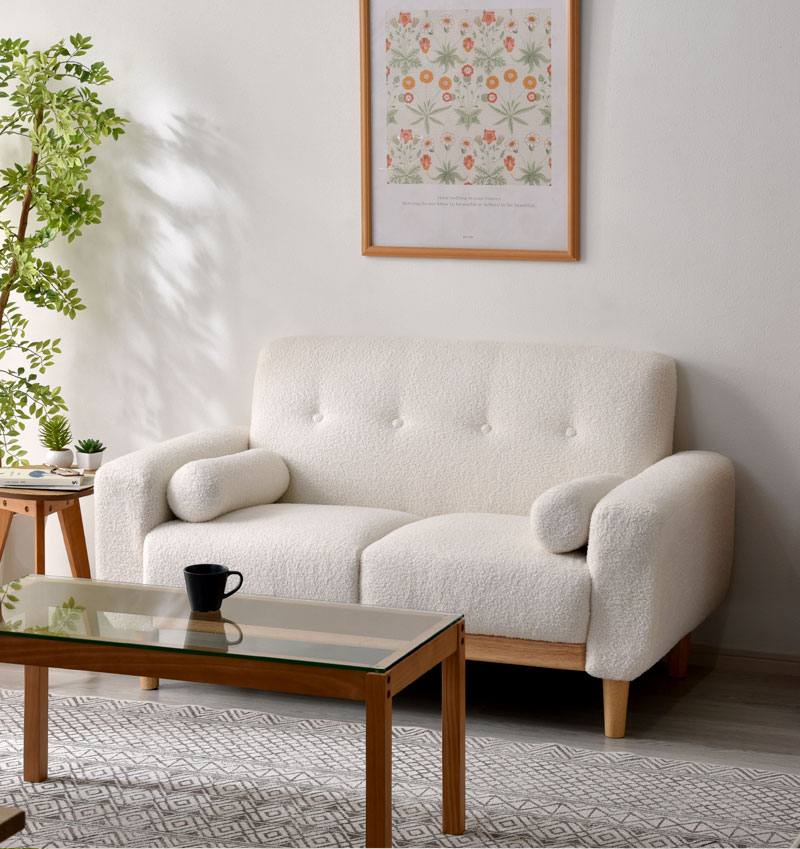 ブークレ生地 天然木 ソファ 2人掛け ヘンリー｜ユニットシェルフ 家具