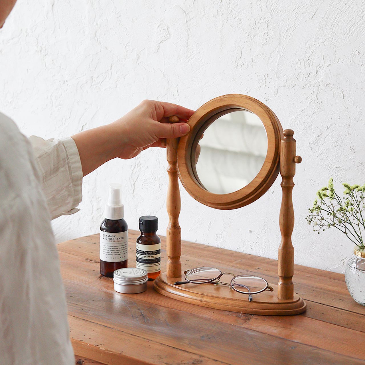 楽天市場】【公式】ナインマーケ パイン スタンドミラー ラウンド