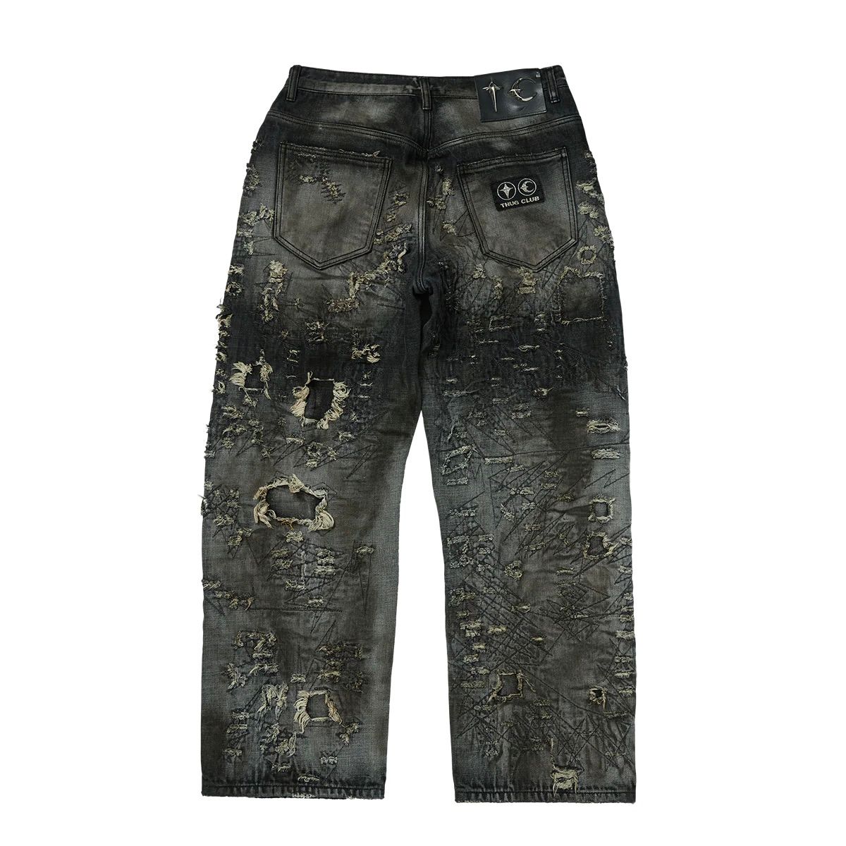 ⚡️THUG CLUBダメージ加工 ダークグレー デニムパンツ~*02 Thug Club