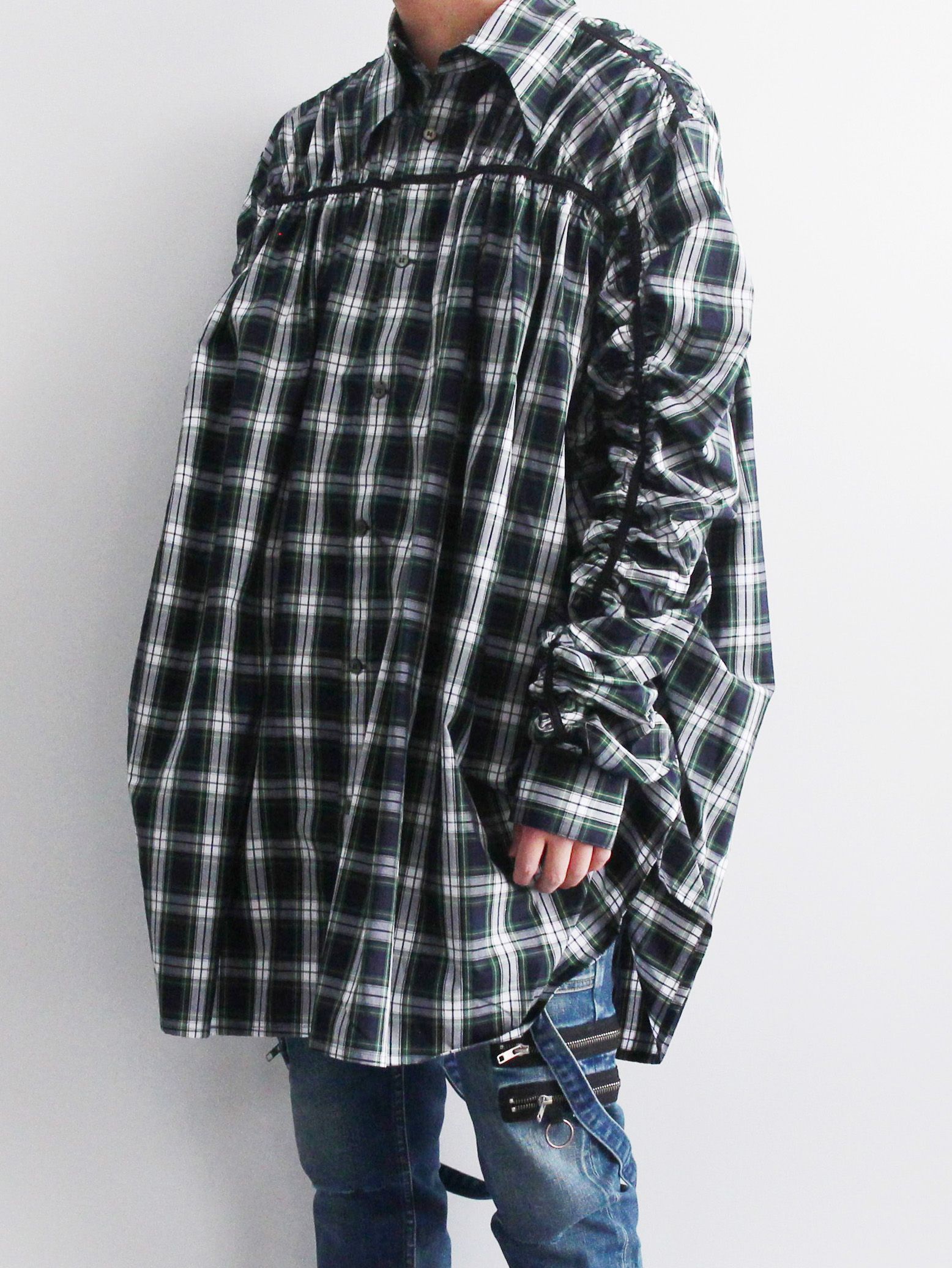 KIDILL - ギャザード シャツ - GATHERED SHIRT NAVY RED CHECK