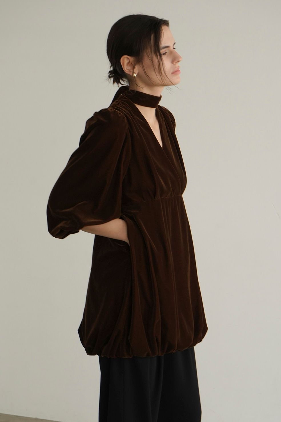 CLANE - ベロアミニワンピース - VELOR BALLOON MINI ONEPIECE - BROWN