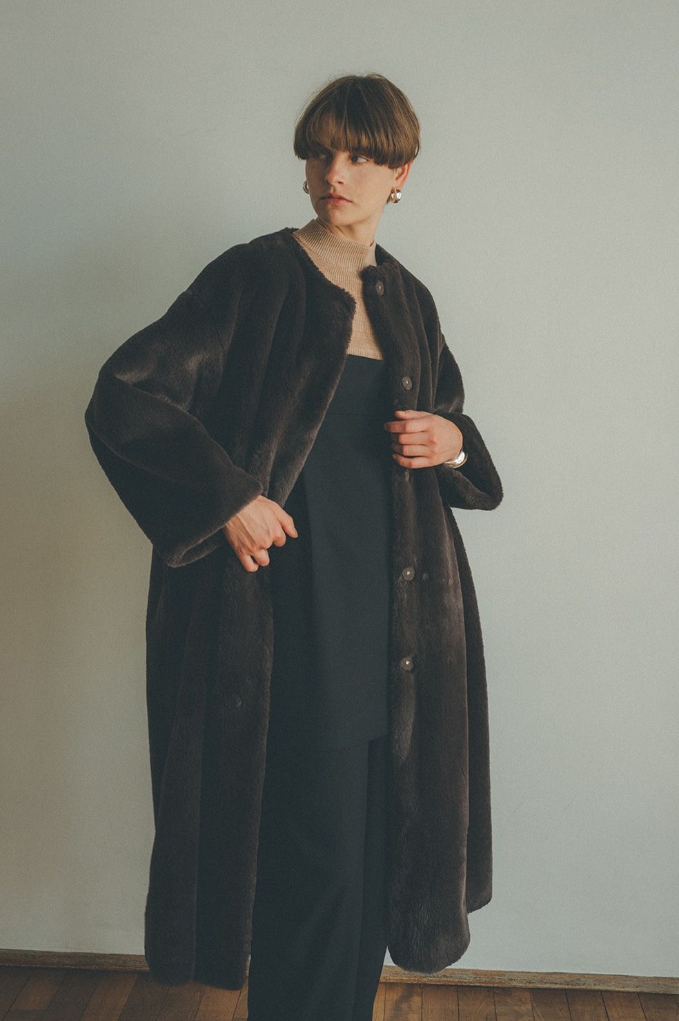 CLANE - フェイクファーコート - NO COLLAR LICO FUR COAT BROWN