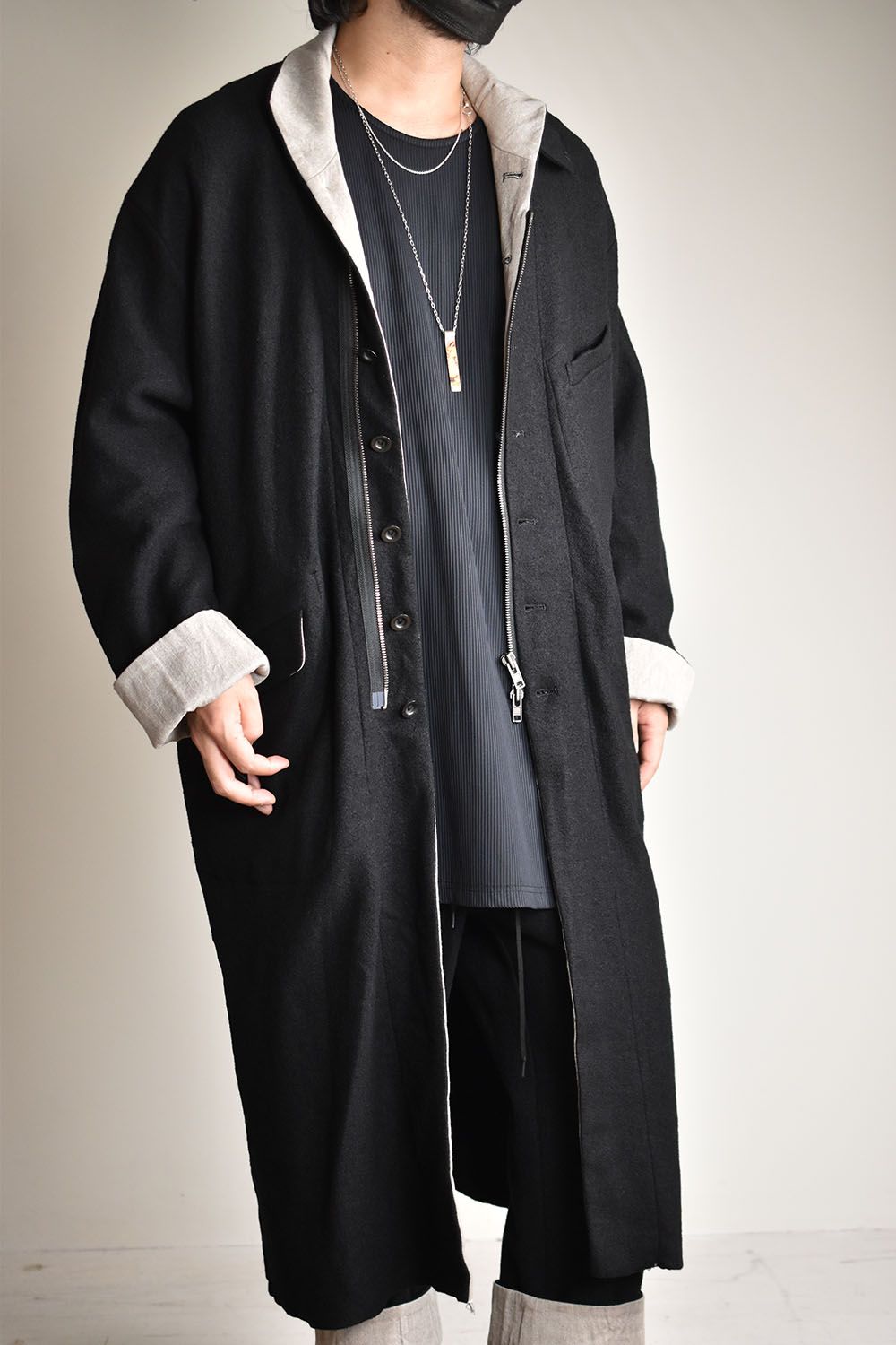 The Viridi-anne ヴィリジアン チェスターコート 一部レザー The