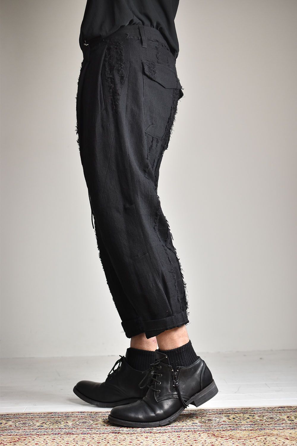 D.HYGEN - Wool SCAB Broken Stripe Jacquard Wide Cropped Pants