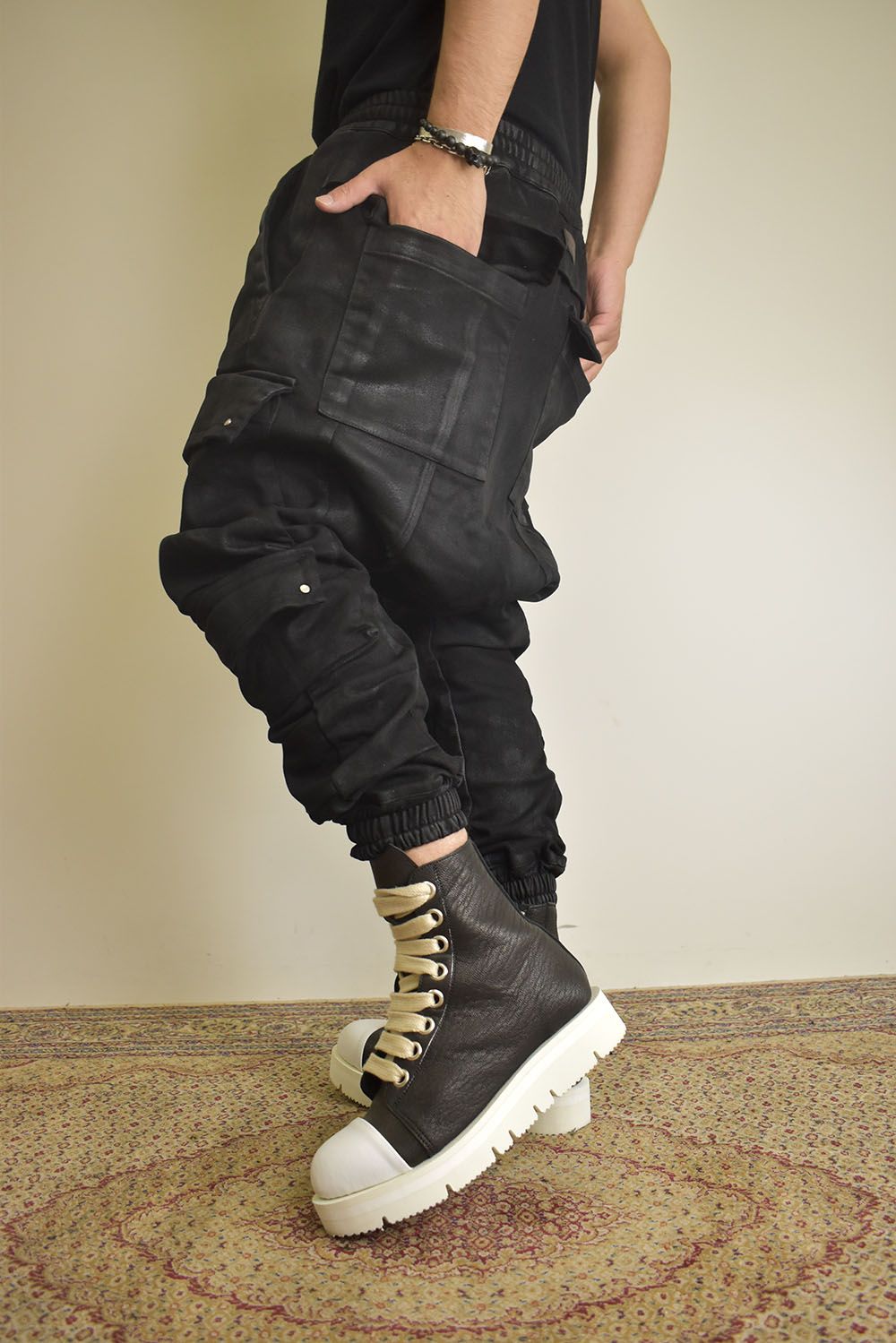 A.F ARTEFACT - Coating Bonding Sarouel Cargo Jogger Denim