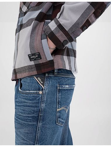 REPLAY - コットンフランネルチェックジップシャツブルゾン / グレー