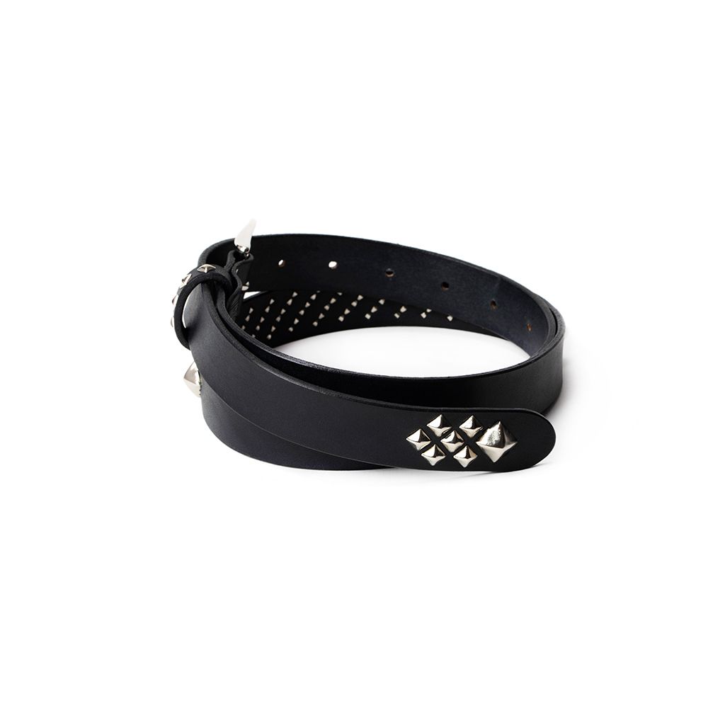CALEE - STUDS LEATHER NARROW BELT (BLACK) / スタッズ レザー ナロー