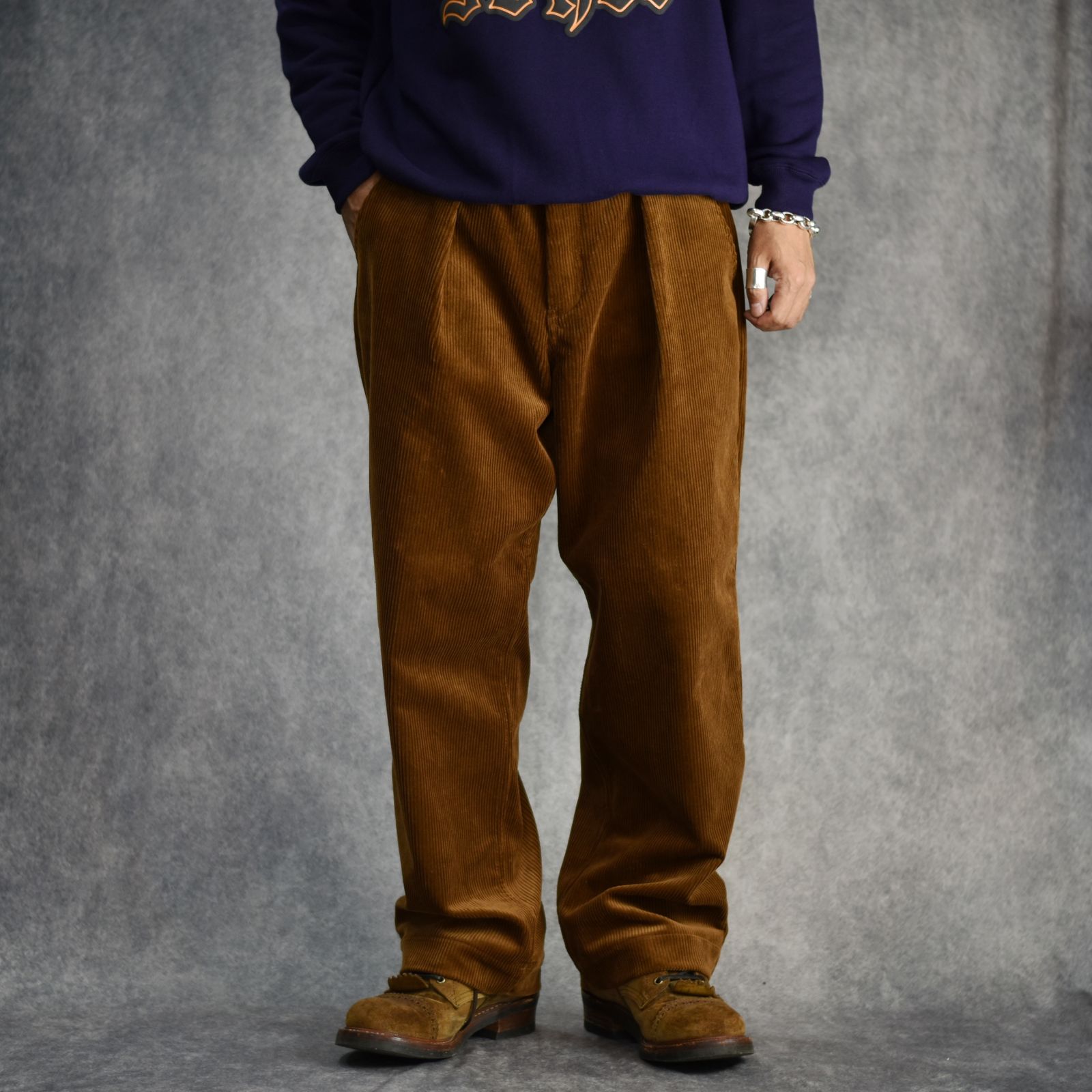 CALEE - 8w COURDUROY TUCK WIDE SLACKS (BROWN) / コーデュロイ 1