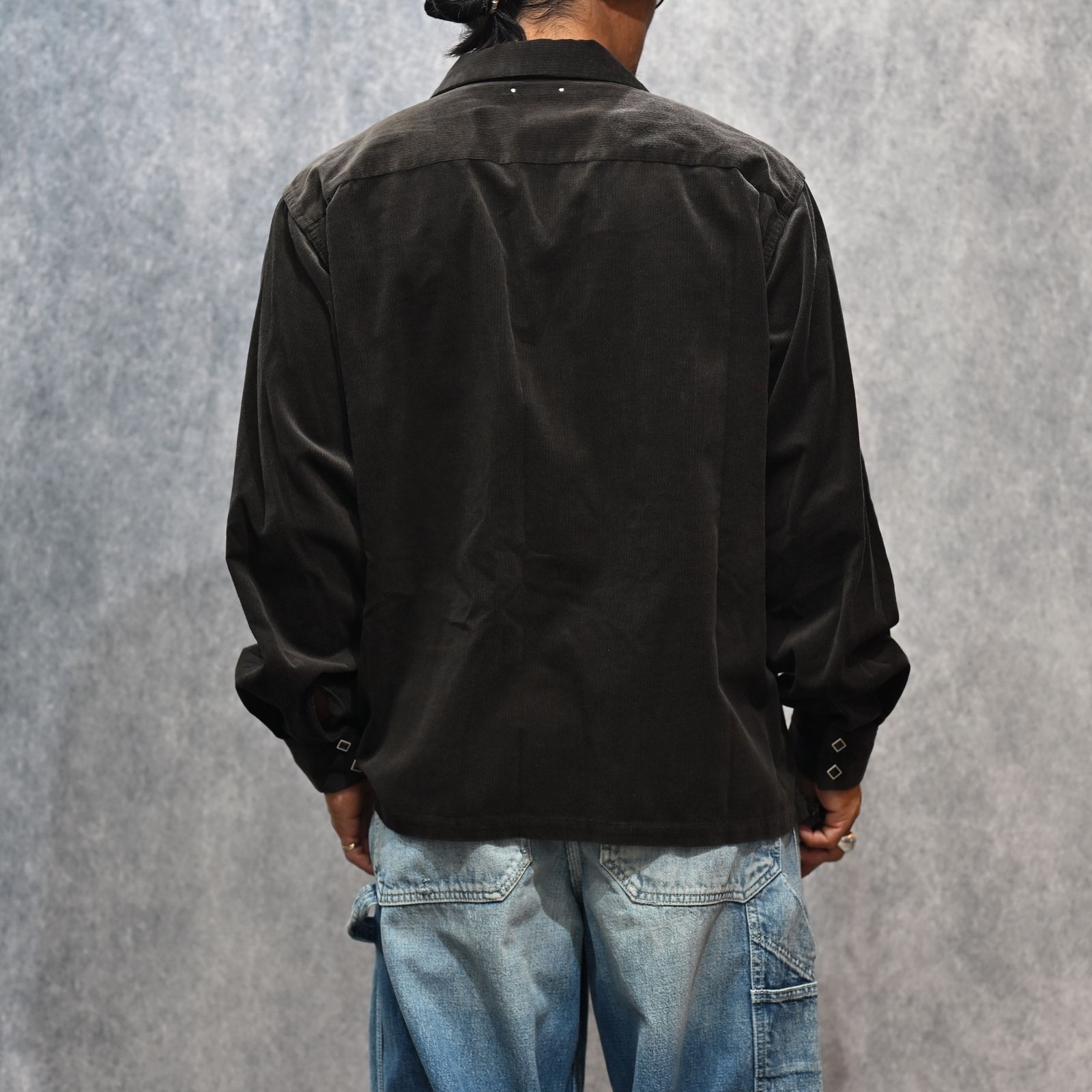 MINEDENIM - Narrow Corduroy Western Open Collar SH （DBR