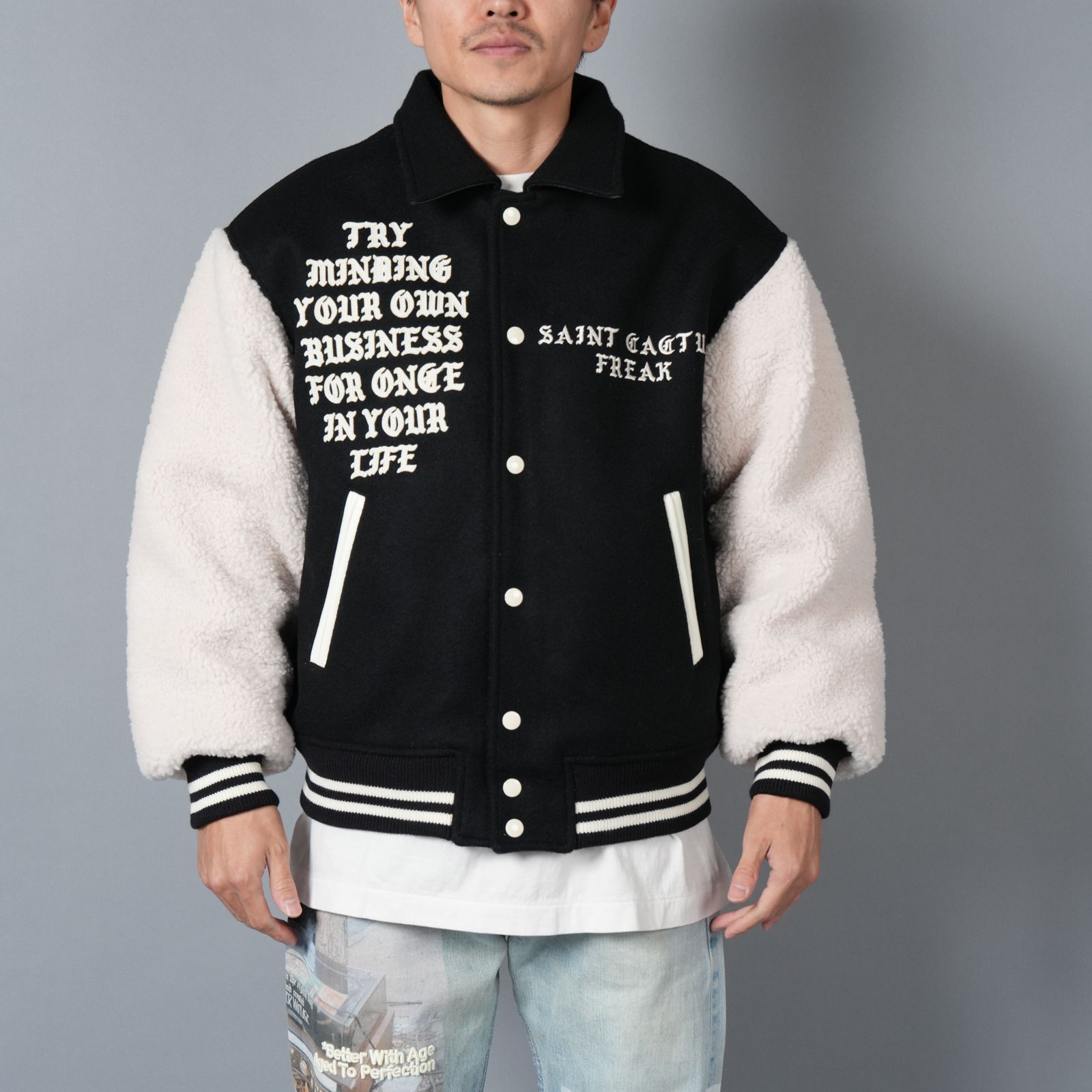 オーバーコート リバーシブルスタジアムジャケット 24SS 刺繍 ブラック