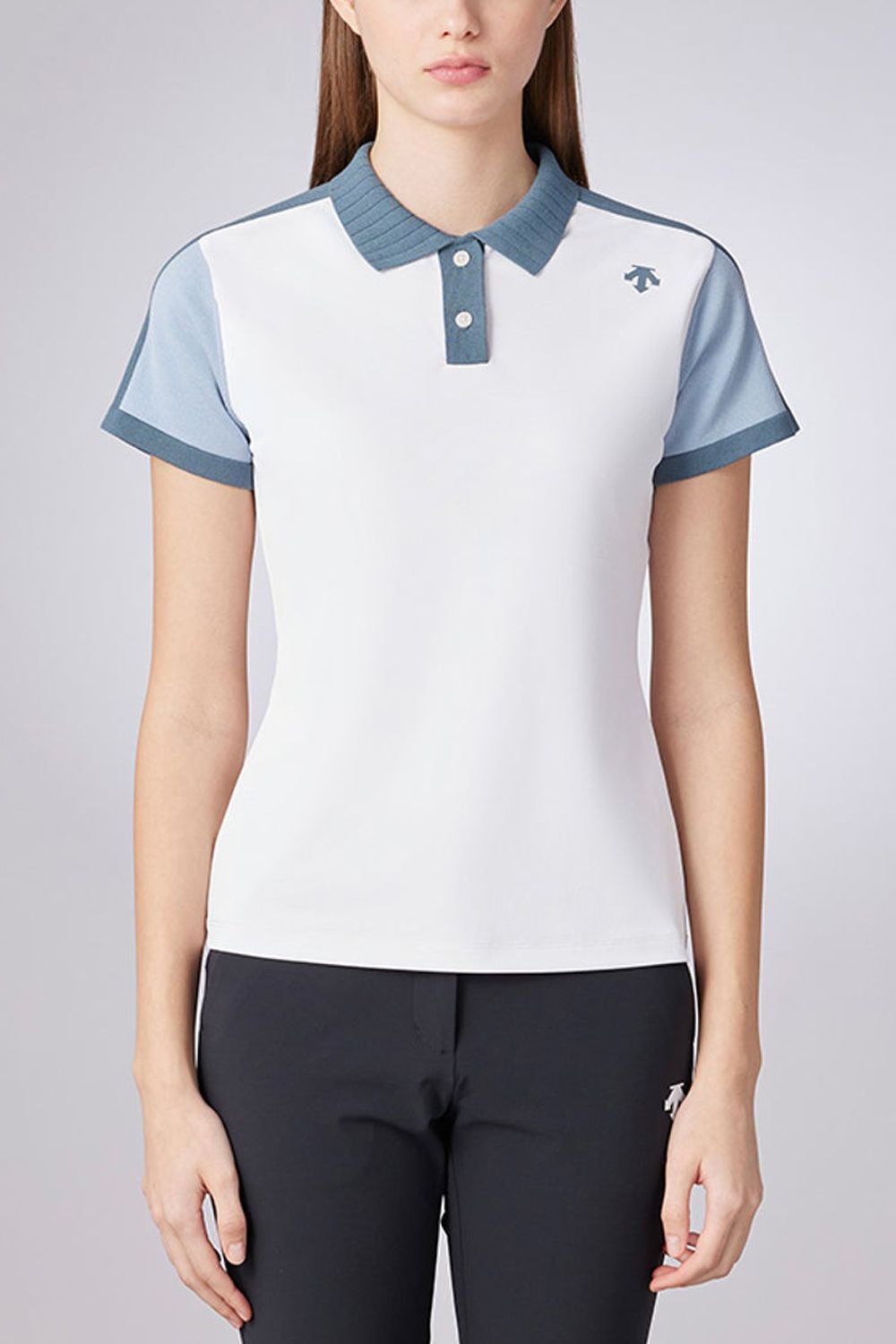 DESCENTE デサントゴルフ ポロシャツ ホワイト/グレー の バイカラー