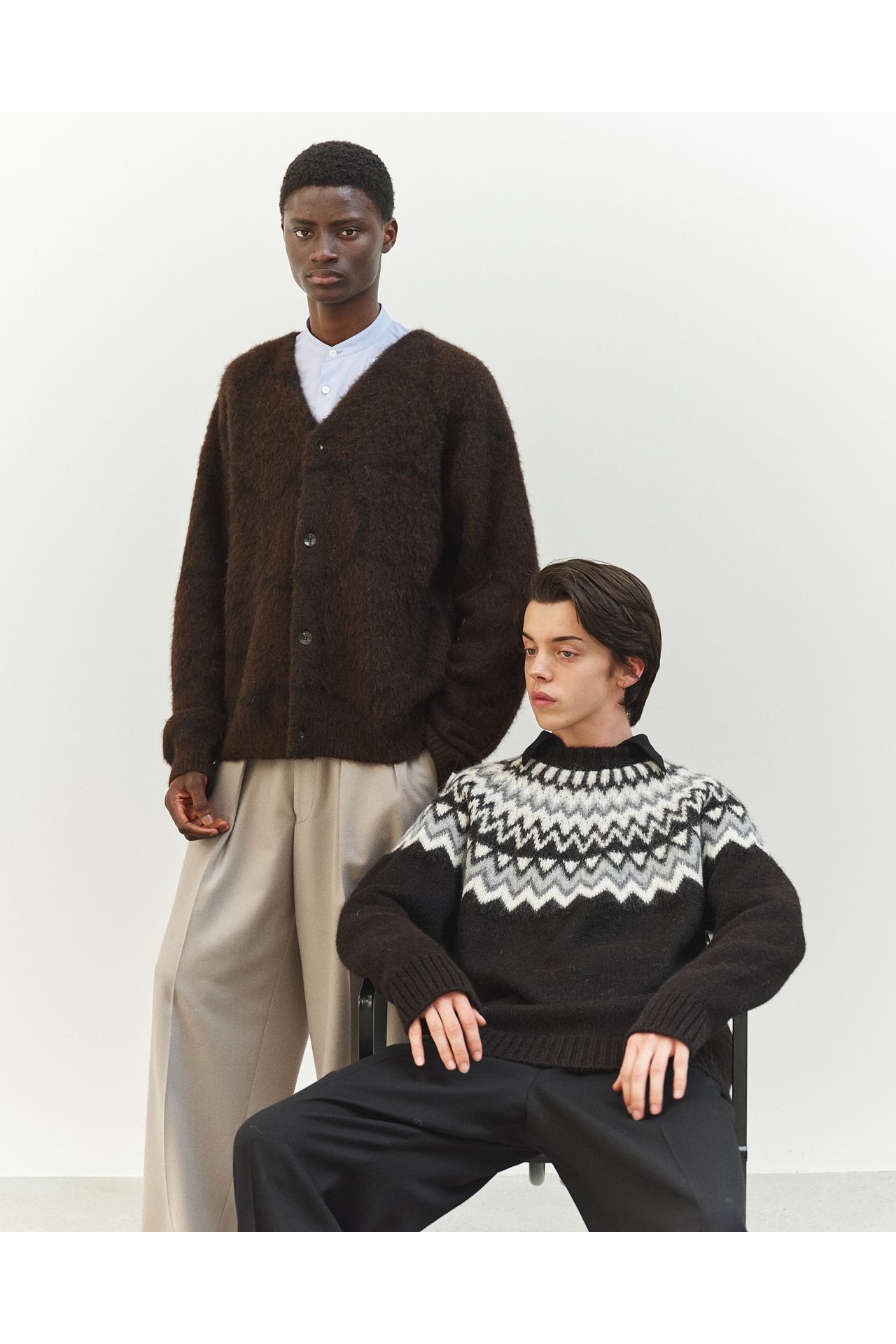 ○Black & White○ M ☆ ジップアップセーター アルパカ//防寒 ○Black